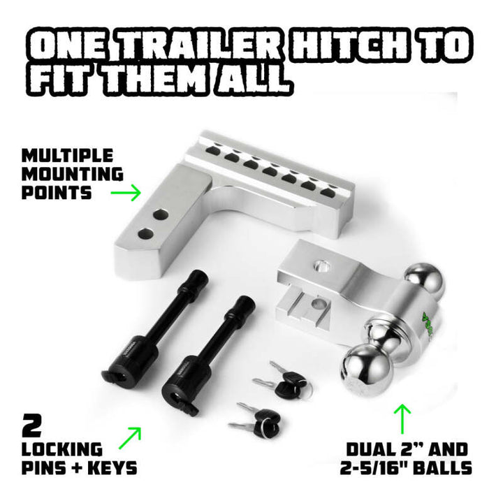 Rhino USA 6In Heavy Duty Drop Hitch - 2In (Silver) - Bull Strap