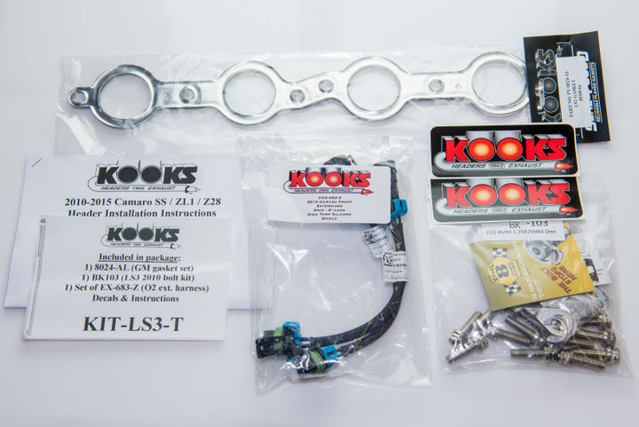 Kooks 10-14 Chevy Camaro SS LS3/L99/ 6.2L 1 7/8in x 3in SS LT Headers Inc 3in x 2 1/2in Green Catted - Bull Strap
