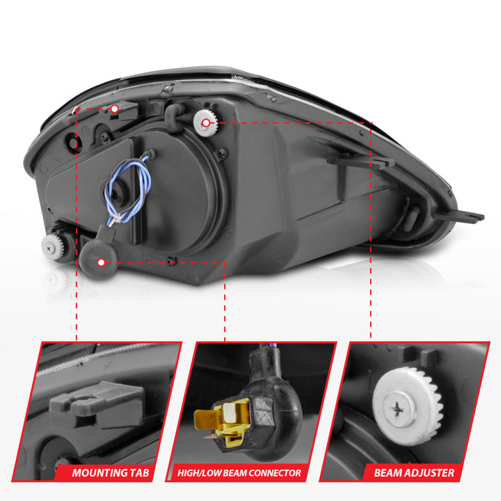 ANZO 2000-2005 Mitsubishi Eclipse Projector Headlights w/ Halo Black - Bull Strap
