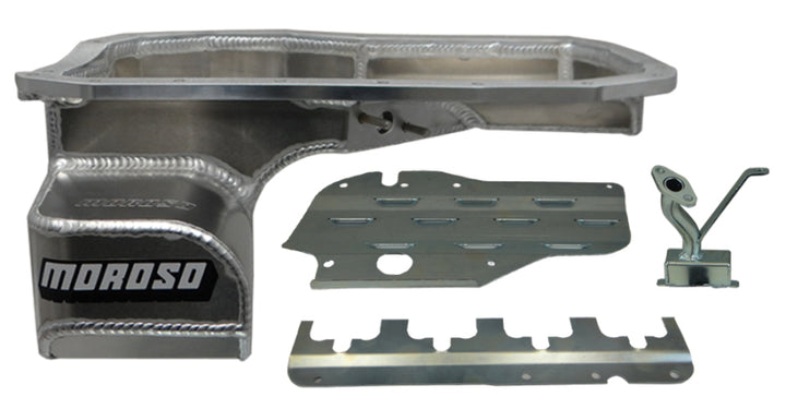 Moroso Mitsubishi Evo 7/8/9 (w/Lower Intercooler Pipe) Road Race Baffled Wet Sump 6.5qt Alum Oil Pan - Bull Strap