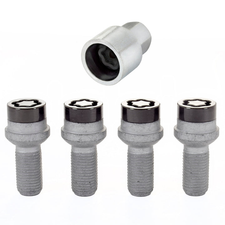McGard Wheel Lock Bolt Set - 4pk. (Radius Seat) M14X1.5 / 17mm Hex / 26.7mm Shank Length - Black - Bull Strap