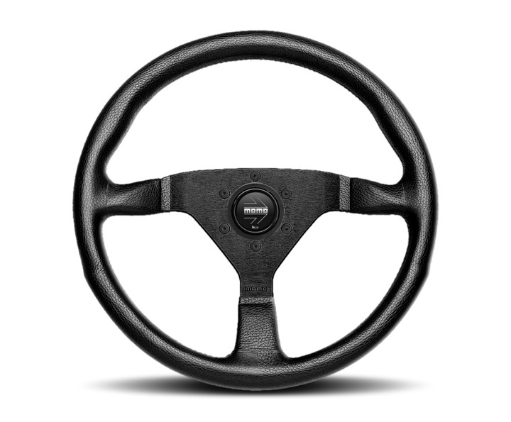 Momo Montecarlo Steering Wheel 320 mm - Black Leather/Red Stitch/Black Spokes - Bull Strap