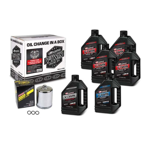 Maxima V-Twin Oil Change Kit Synthetic w/Chrome Filter Twin Cam - Bull Strap