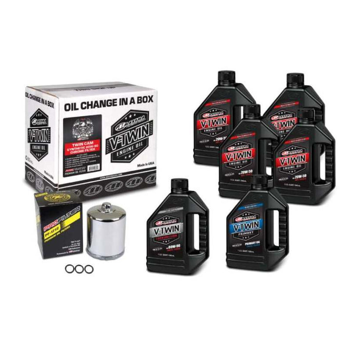 Maxima V-Twin Oil Change Kit Synthetic w/Chrome Filter Twin Cam - Bull Strap