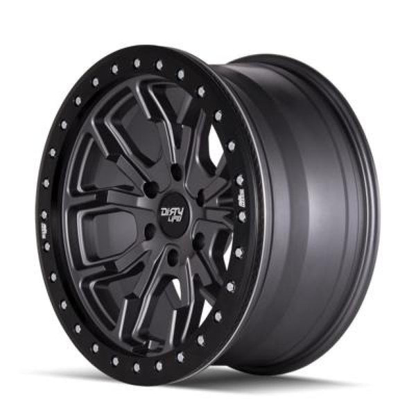 Dirty Life 9303 DT-1 17x9/5x127 BP/-12mm Offset/78.1mm Hub Matte Gunmetal Wheel - Simulated Rashring - Bull Strap