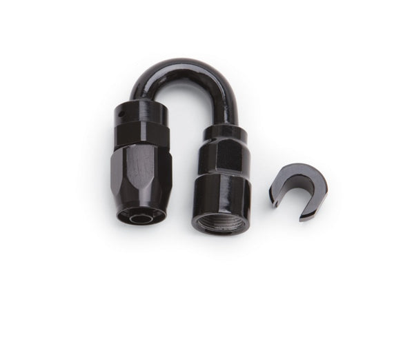 Russell Performance 3/8in SAE Quick Disc Female to -6 Hose Black 180 Degree Hose End - Bull Strap