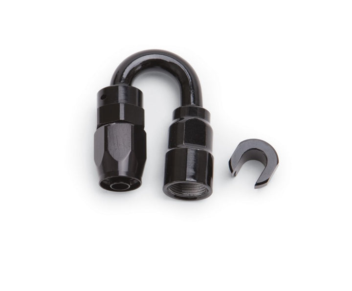 Russell Performance 3/8in SAE Quick Disc Female to -6 Hose Black 180 Degree Hose End - Bull Strap