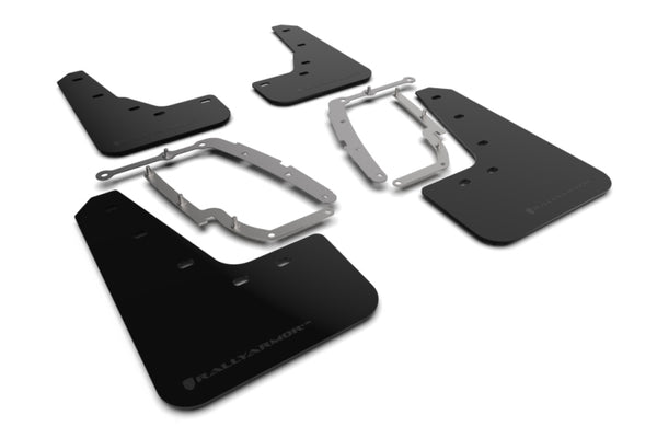 Rally Armor 17-23 Tesla Model 3 Black UR Mud Flap - Metallic Black Logo - Bull Strap