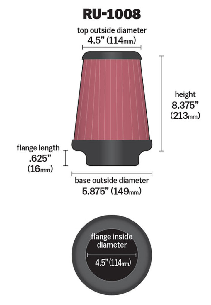 K&N Universal Clamp-On Air Filter 4-1/2in FLG / 5-7/8in B / 4-1/2in T / 8-3/8in H - Bull Strap