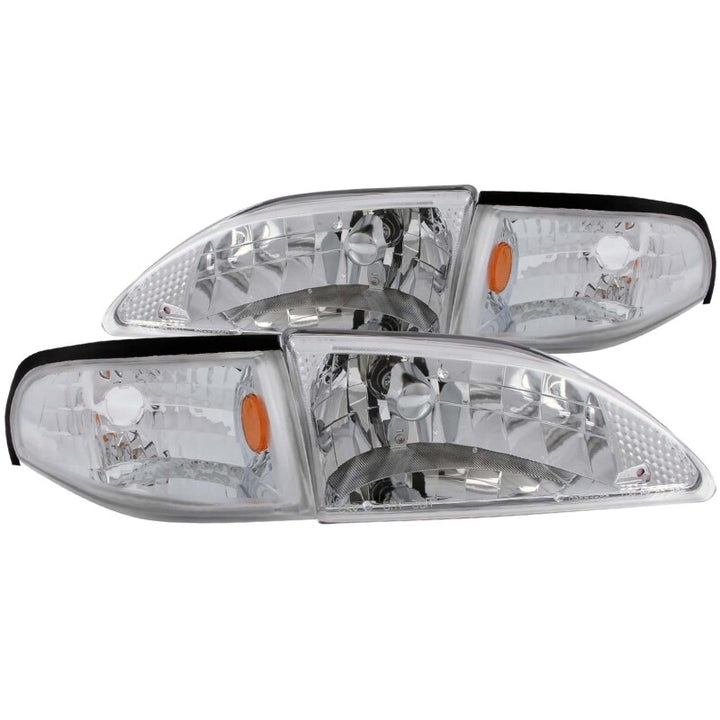 ANZO 1994-1998 Ford Mustang Crystal Headlights Chrome - Bull Strap