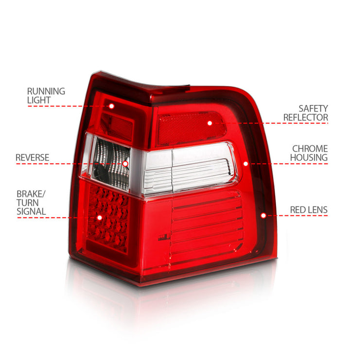 ANZO 07-17 For Expedition LED Taillights w/ Light Bar Chrome Housing Red/Clear Lens - Bull Strap