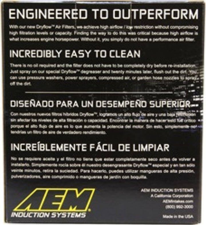 AEM 3.25 in DRY Flow Short Neck 5 in Element Filter - Bull Strap