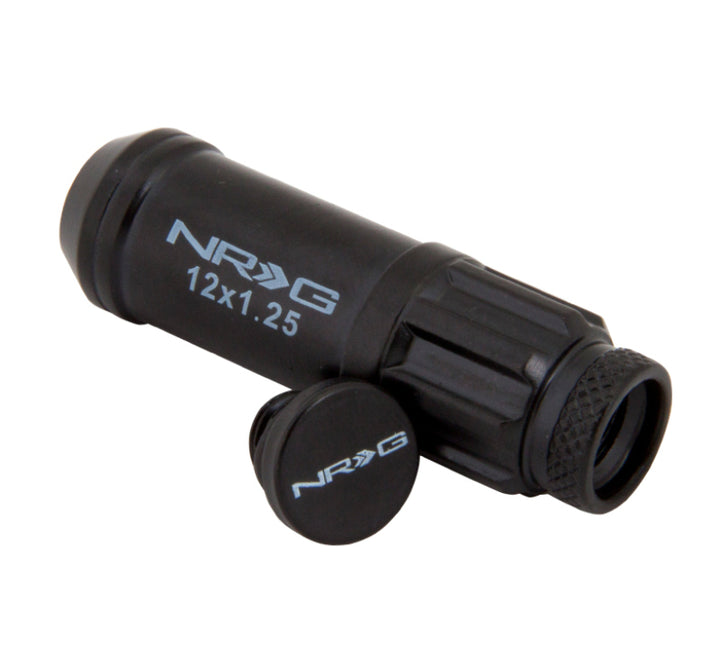 NRG 700 Series M12 X 1.25 Steel Lug Nut w/Dust Cap Cover Set 21 Pc w/Locks & Lock Socket - Black - Bull Strap