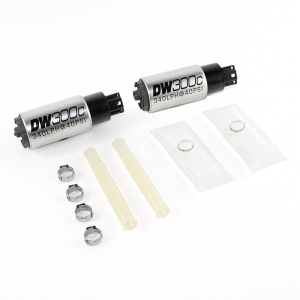 DeatschWerks 340lph DW300C Compact Fuel Pump w/ Install Kit 03-04 Ford Mustang Cobra (2 Pumps) - Bull Strap