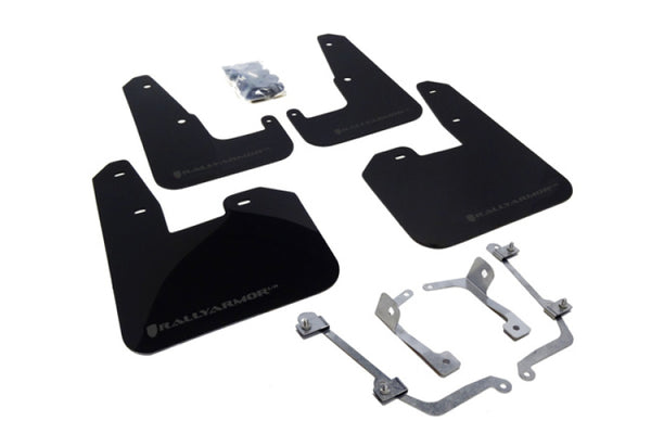 Rally Armor 08-11 Subaru STI (Hatch Only) / 11-14 WRX (Hatch Only) Black UR Mud Flap w/Grey Logo - Bull Strap