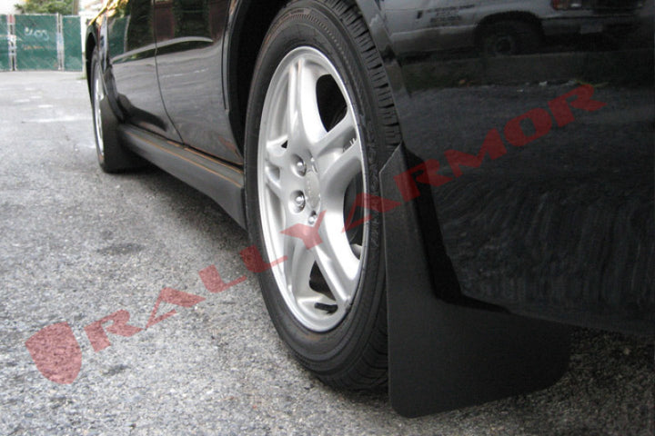Rally Armor 02-07 Subaru WRX/STI/RS/2.5i (Wagons Req. Mod.) Basic Black Mud Flap w/Black Logo - Bull Strap