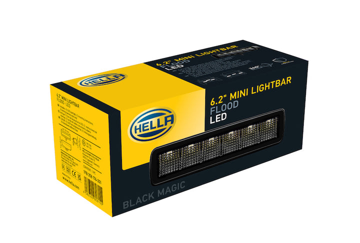 Hella Universal Black Magic 6 L.E.D. Mini Light Bar - Flood Beam - Bull Strap