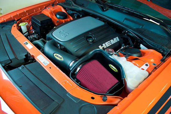 Airaid 11-14 Dodge Charger/Challenger MXP Intake System w/ Tube (Oiled / Red Media) - Bull Strap