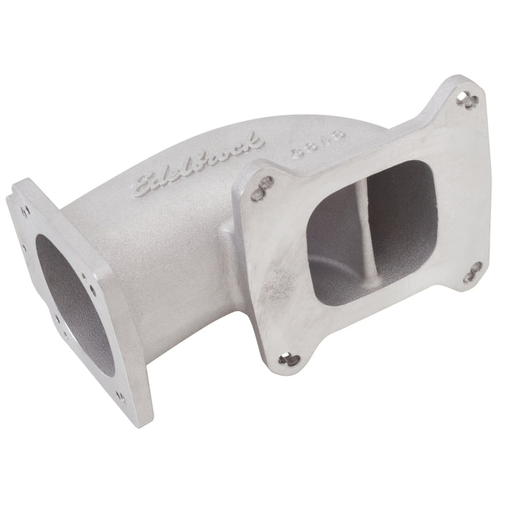 Edelbrock Low Profile Intake Elbow 90mm Throttle Body to Square-Bore Flange As-Cast Finish - Bull Strap