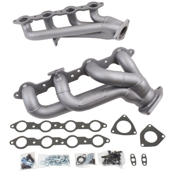 BBK 99-04 GM Truck SUV 4.8 5.3 Shorty Tuned Length Exhaust Headers - 1-3/4 Titanium Ceramic - Bull Strap