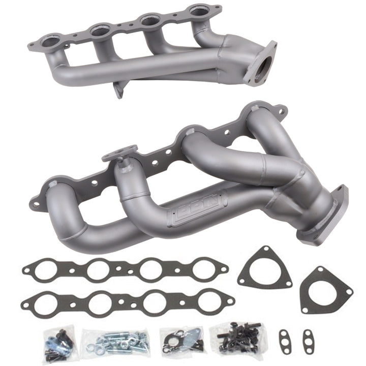 BBK 99-04 GM Truck SUV 4.8 5.3 Shorty Tuned Length Exhaust Headers - 1-3/4 Titanium Ceramic - Bull Strap