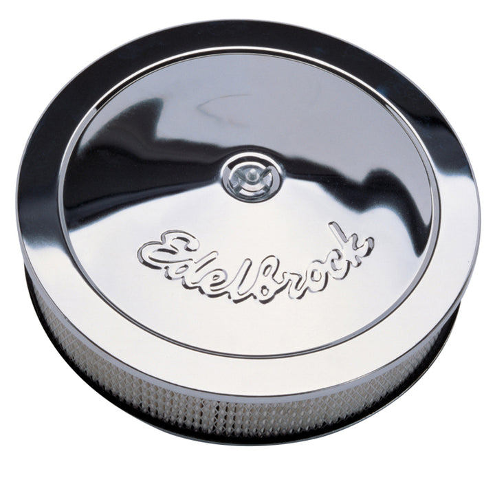 Edelbrock Air Cleaner Pro-Flo Series Round Steel Top Paper Element 14In Dia X 3 313In Chrome - Bull Strap
