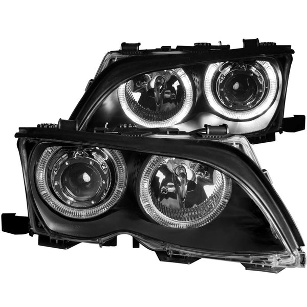 ANZO 2002-2005 BMW 3 Series E46 Projector Headlights w/ Halo Black - Bull Strap