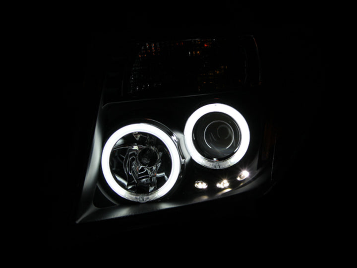 ANZO 2005-2008 Nissan Frontier Projector Headlights w/ Halo Black - Bull Strap