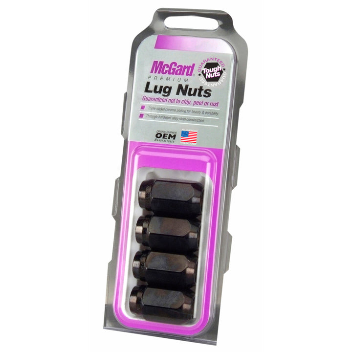 McGard Hex Lug Nut (Cone Seat) 1/2-20 / 13/16 Hex / 1.5in. Length (4-Pack) - Black - Bull Strap