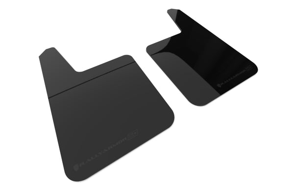 Rally Armor Universal Black UR Plus Mud Flap  w/ Metallic Black Logo - Pair - Bull Strap