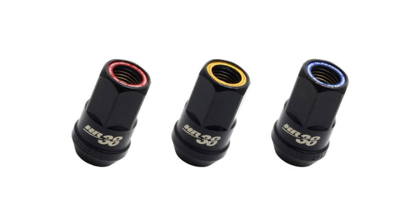 Wheel Mate Muteki HR38 Open End Lug Nuts 12x1.25 Black Chrome / Yellow Ring - Bull Strap