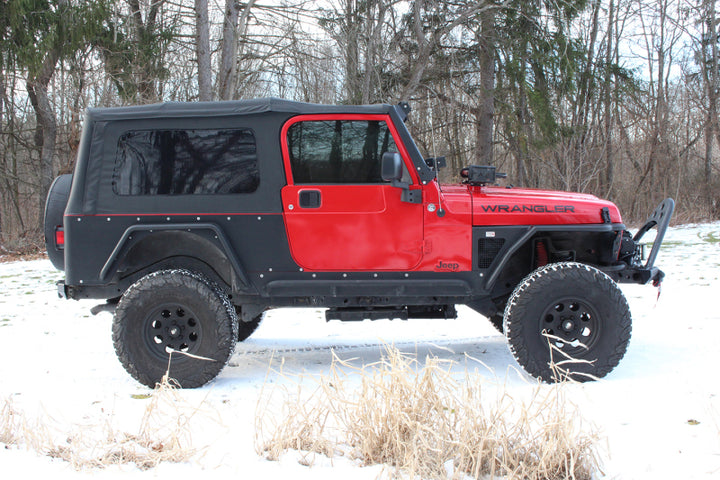 Fishbone Offroad 97-06 Jeep Wrangler TJ Steel Tube Fenders Front 3In Flare - Blk Textured Powdercoat - Bull Strap