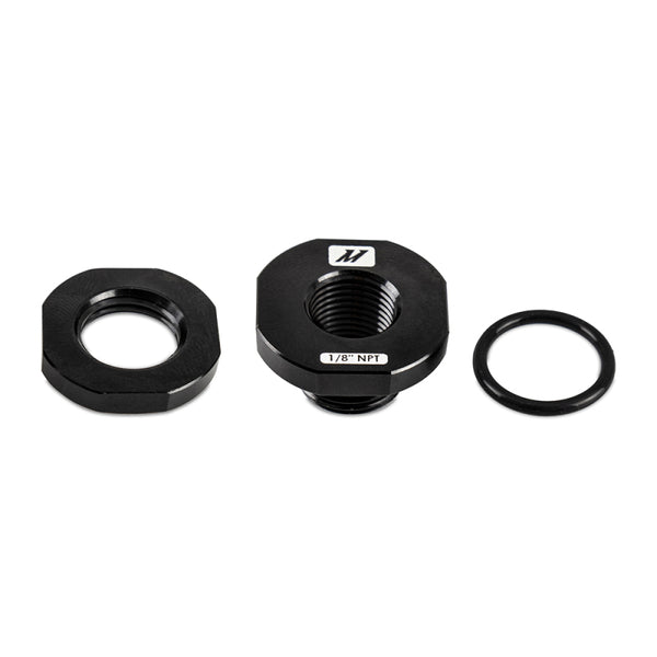 Mishimoto 1/8in NPT CNC-Machined Nozzle Mount Adapter - Black - Bull Strap