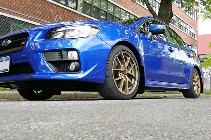 Rally Armor 15-21 Subaru WRX/STI Black UR Mud Flap w/Light Blue Logo - Bull Strap