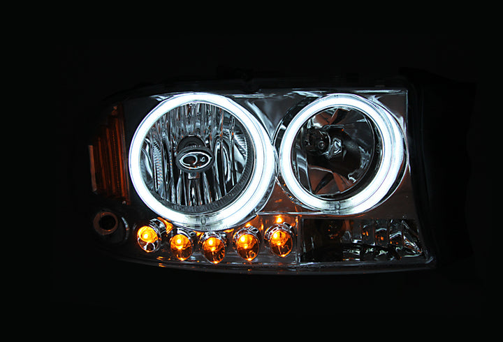 ANZO 1997-2004 Dodge Dakota Projector Headlights w/ Halo Black 1 pc - Bull Strap