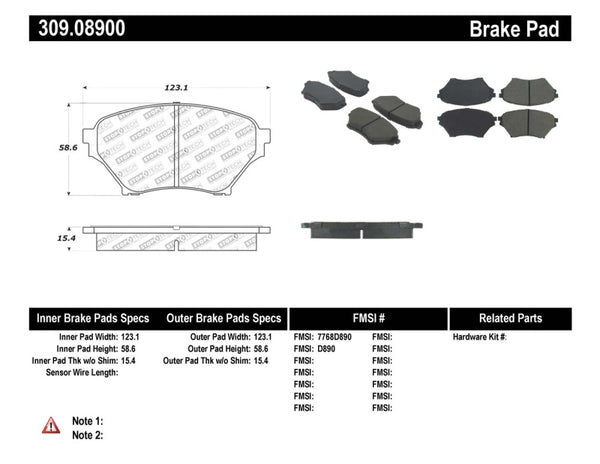 StopTech Performance 01-05 Miata w/ Sport Suspension Front Brake Pads D890 - Bull Strap