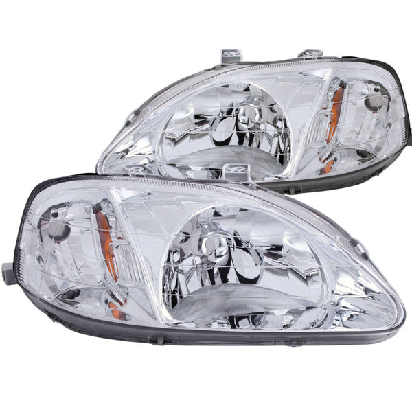 ANZO 1999-2000 Honda Civic Crystal Headlights Chrome - Bull Strap