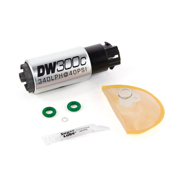 DeatschWerks 340lph DW300C Compact Fuel Pump w/ 08-14 WRX/ 08-15 STI Set Up Kit (w/ Mounting Clips) - Bull Strap