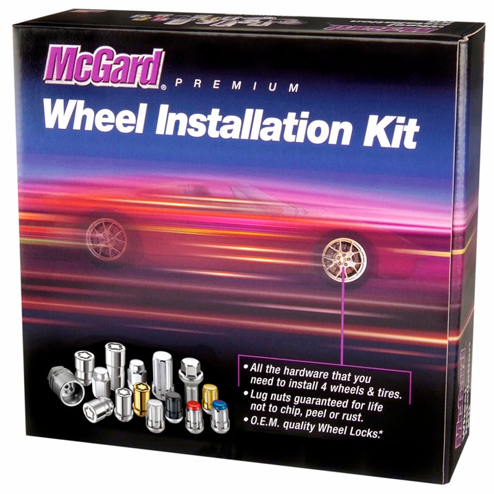 McGard 5 Lug Hex Install Kit w/Locks (Cone Seat Nut / Bulge) M12X1.5 / 3/4 Hex / 1.45in. L - Black - Bull Strap