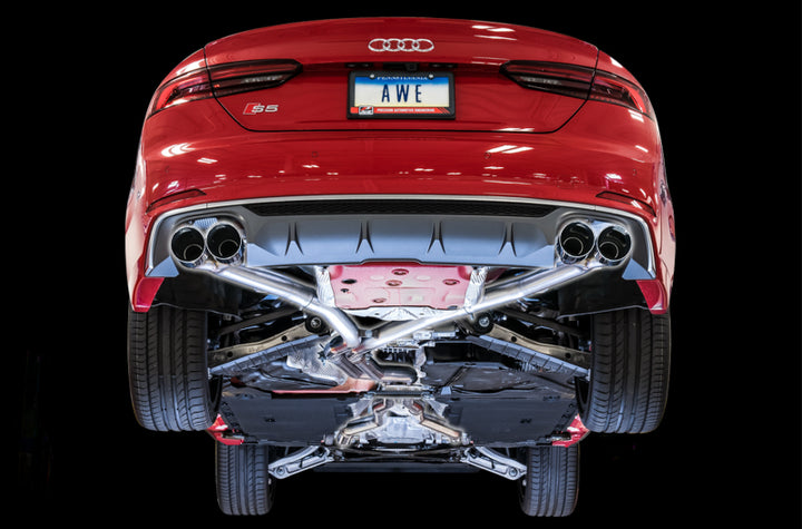 AWE Tuning Audi B9 S5 Coupe 3.0T Track Edition Exhaust - Diamond Black Tips (102mm) - Bull Strap