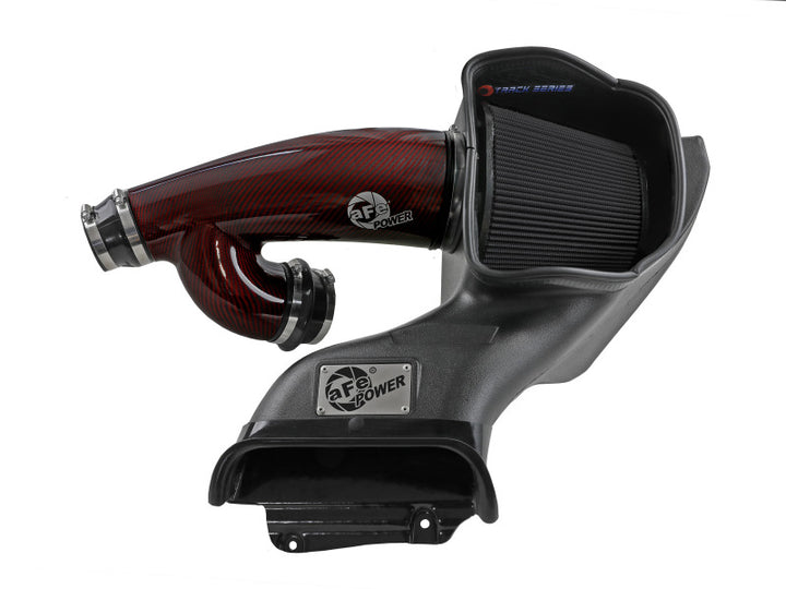 aFe 17-24 Ford F-150 Track Series Red Kevlar Carbon Fiber C/A Intake System w/Black Pro 5R Filter - Bull Strap
