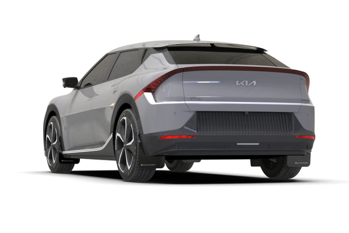 Rally Armor 22-25 Kia EV6 Black UR Mud Flap White Logo - Bull Strap