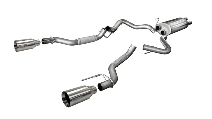 Corsa 2017-2020 Ford F-150 Raptor 3.5L Sport Cat-Back Dual Rear Exit w/ 5in Satin Polished Tip - Bull Strap
