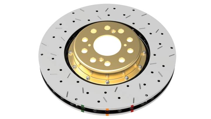 DBA 03-05 Evo 8/9 Front Drilled & Slotted 5000 Series 2 Piece Rotor Assembled w/ Gold Hat - Bull Strap