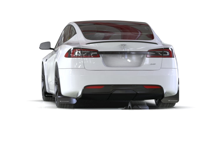 Rally Armor 21-25 Tesla Model S / S Plaid Black UR Mud Flap w/Red Logo - Bull Strap