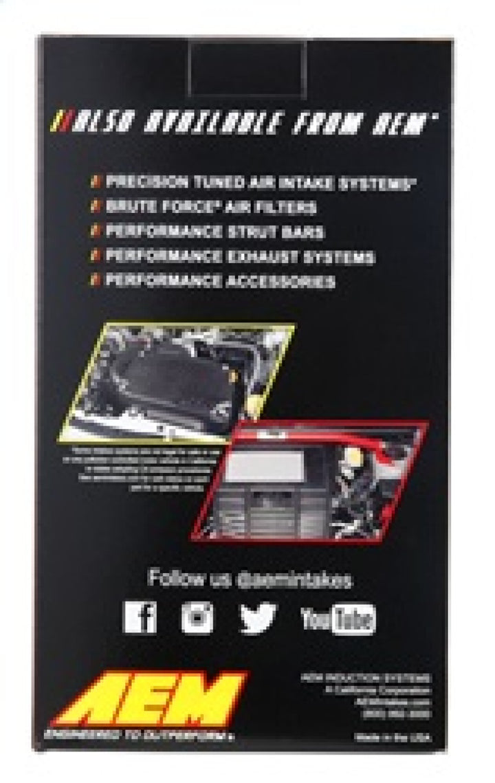AEM Dryflow Air Filter - Round Tapered 6in Base OD x 5in Top OD x 5.5in H x 2.5in Flange ID - Bull Strap