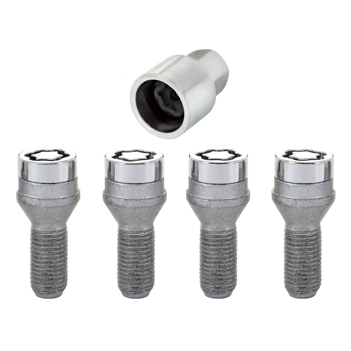 McGard Wheel Lock Bolt Set - 4pk. (Cone Seat) M14X1.25 / 17mm Hex / 27.3mm Shank Length - Chrome - Bull Strap
