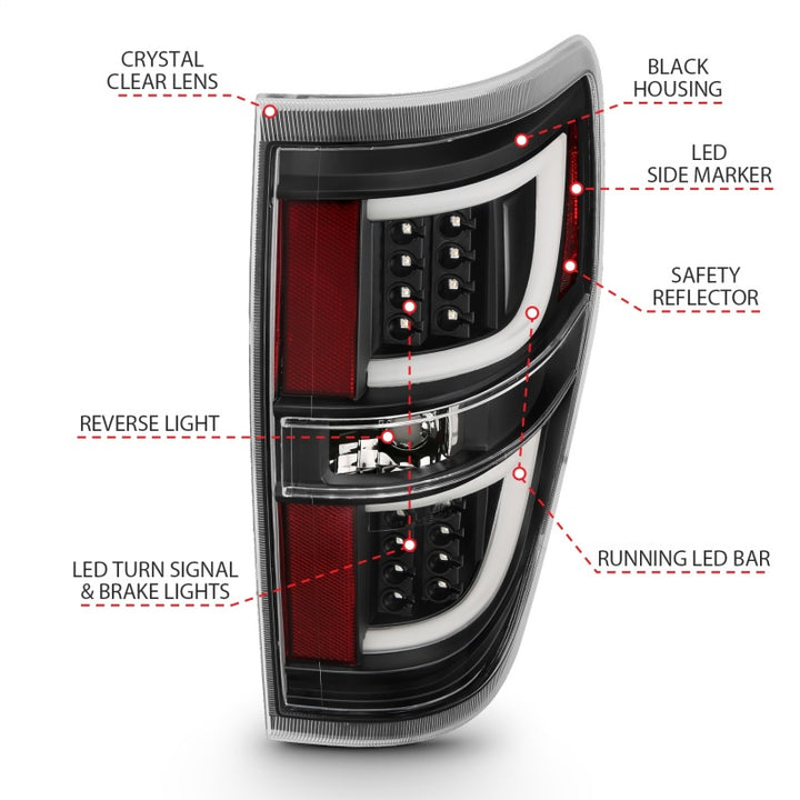 ANZO 2009-2013 Ford F-150 LED Taillights Black - Bull Strap