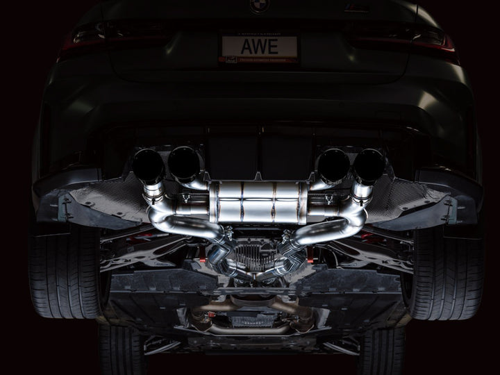 AWE SwitchPath Catback Exhaust for BMW G8X M3/M4 - Diamond Black Tips - Bull Strap