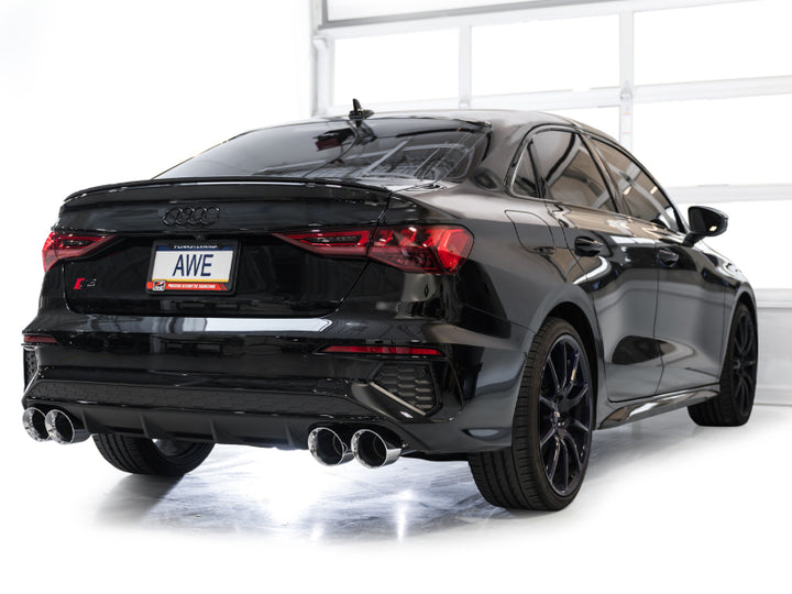AWE 22-24 Audi 8Y S3 Track Edition Exhaust  - Chrome Silver Tips - Bull Strap